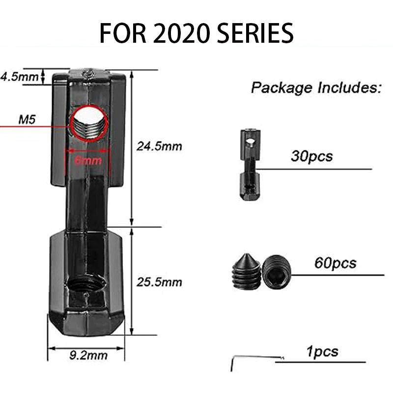 30 Комплектов углового кронштейна 2020 года, внутренний соединитель L-типа для серии 2020, алюминиевый экструзионный шлиц диаметром 6 мм (черный)