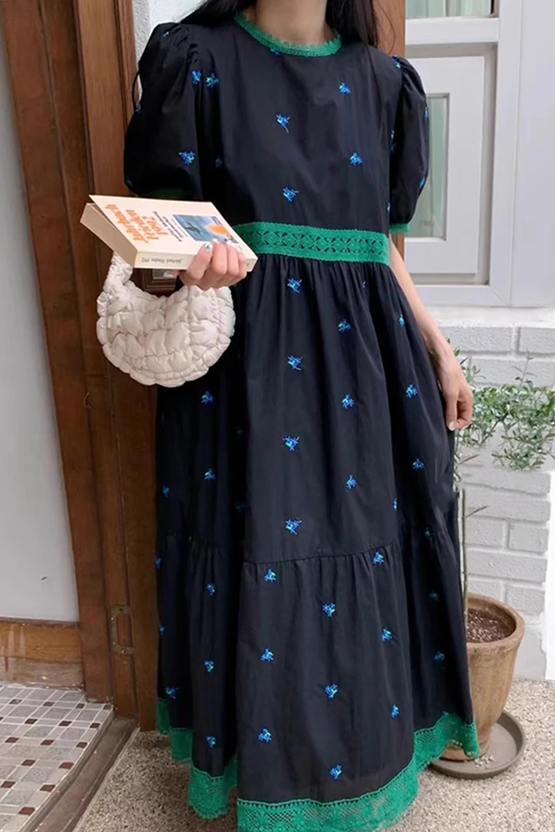 Макси-платья с вырезом в стиле ретро с вышивкой, кружевной подол с цветочной текстурой, летние платья, женские свободные и повседневные пляжные платья