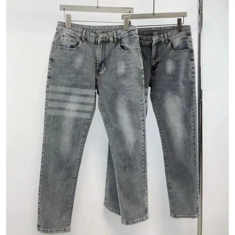 Новая весенне-осенняя корейская модная рабочая одежда, джинсы в стиле хип-хоп с принтом Four Bars, тонкие классические джинсы, мужские роскошные джинсовые брюки