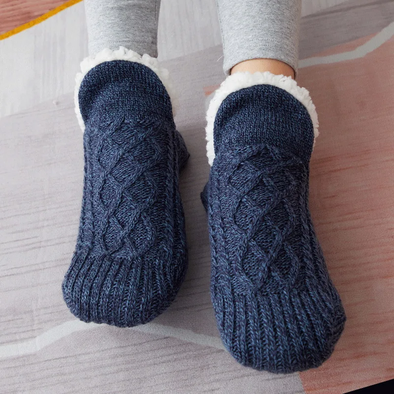 Женские вязаные носки-тапочки Oeak, Уютные пушистые носки, Нескользящие носки, мужские зимние домашние двухслойные носки-тапочки для спальни, ЕС 35-45