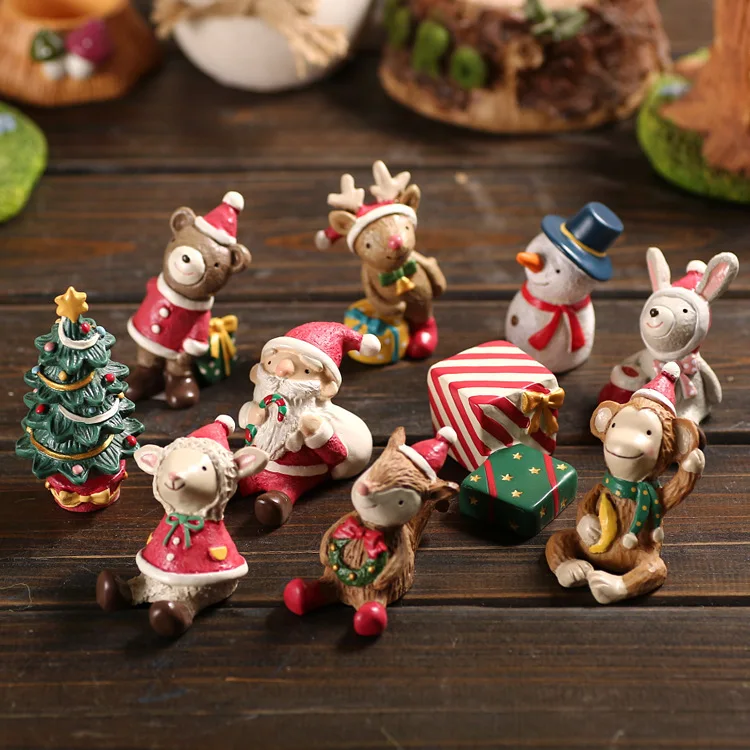 Креативные Рождественские украшения, украшения для дома, поделки, мини-фигурки Снеговика, Санта-Клауса, Милые животные, Сказочные Садовые аксессуары в подарок