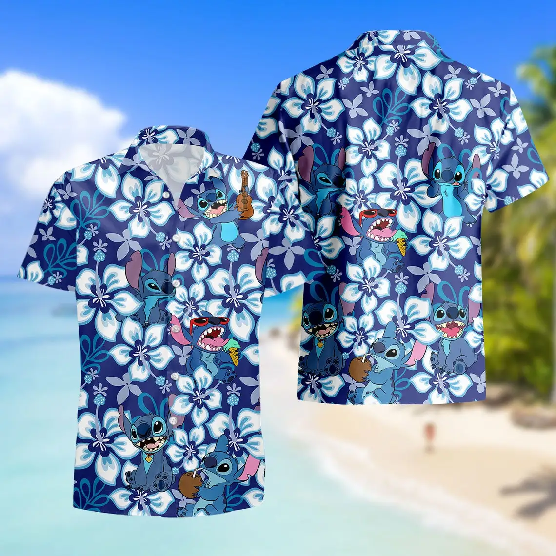 Гавайские рубашки Stitch, летние модные рубашки с коротким рукавом, мужские Женские повседневные пляжные рубашки, Гавайские рубашки Disney