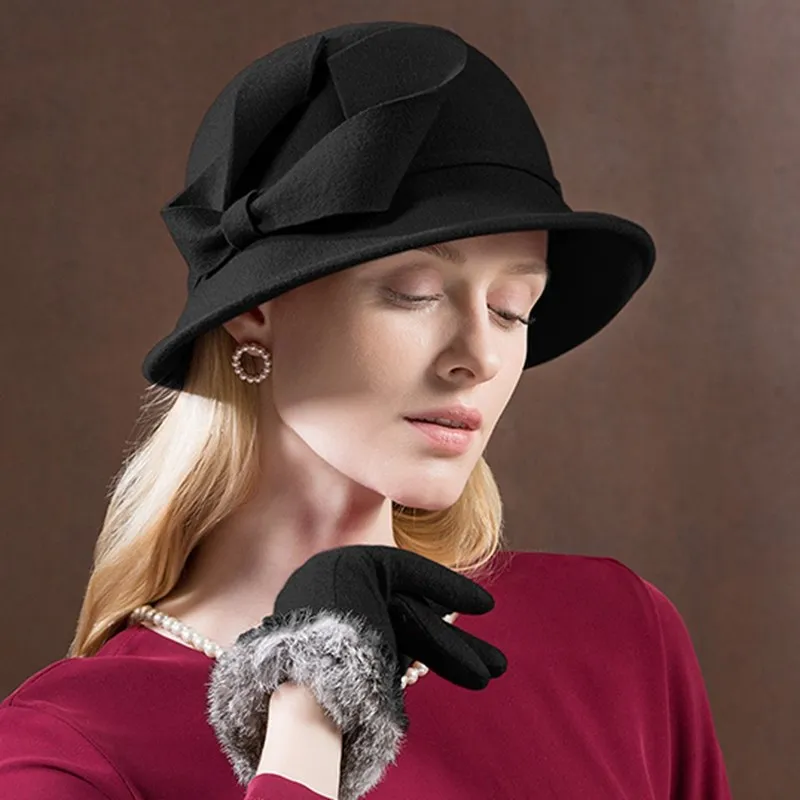 Женская зимняя шапка EE 5132, новая шерстяная женская шляпа-цилиндр для взрослых, элегантная женская шляпа для светской львицы в британском стиле