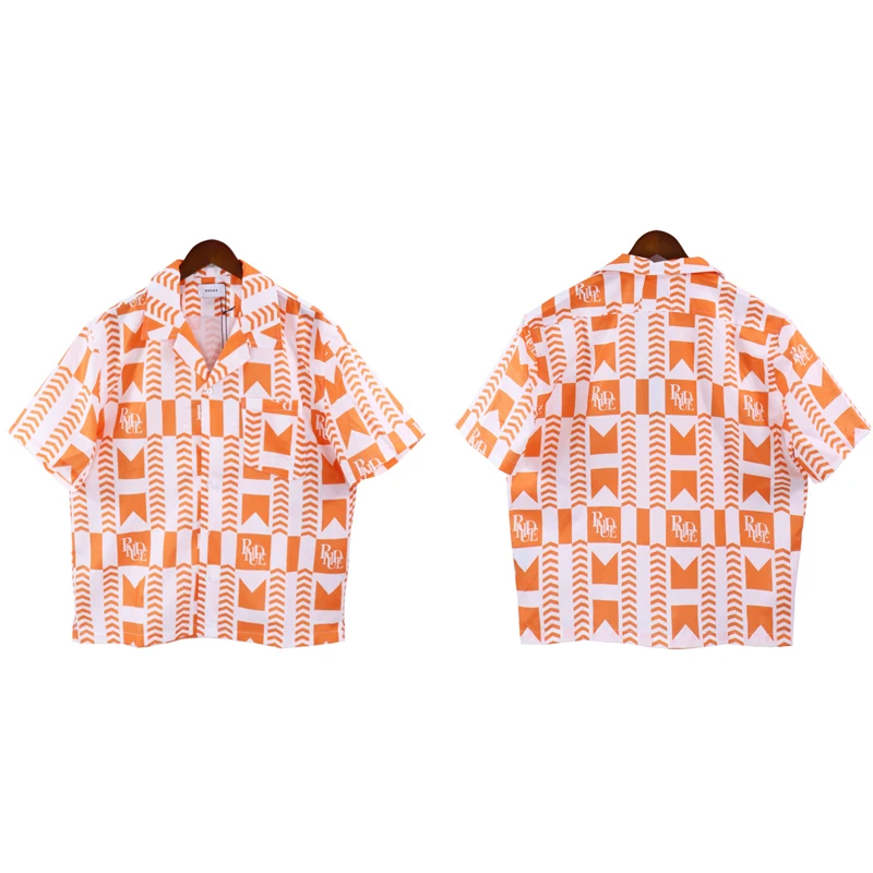 Рубашка Rhude, высококачественная Модная индивидуальность, цифровая печать, американская уличная Повседневная Свободная Мужская Женская рубашка с коротким рукавом