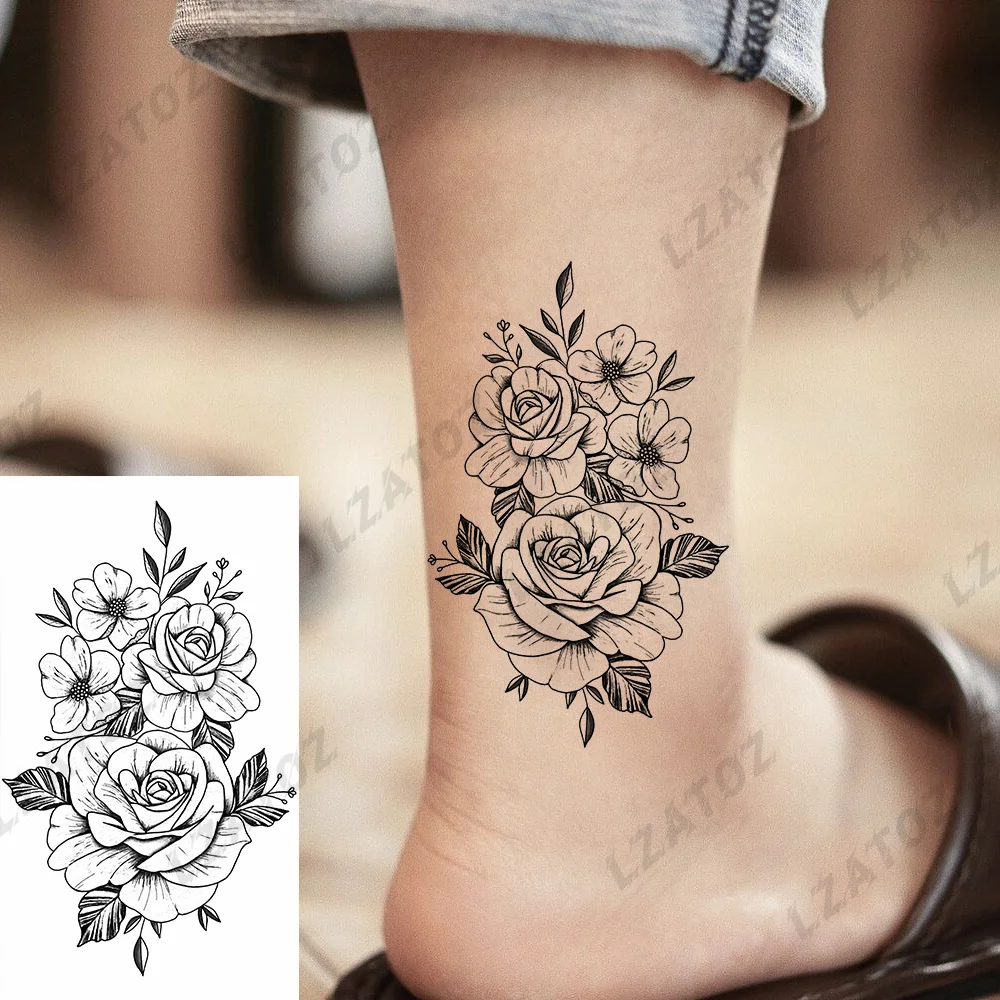 Сексуальные временные татуировки в виде цветка пиона для женщин и взрослых, реалистичная роза, бабочка, флора, поддельная татуировка, наклейка, татуировки, которые можно стирать вручную.