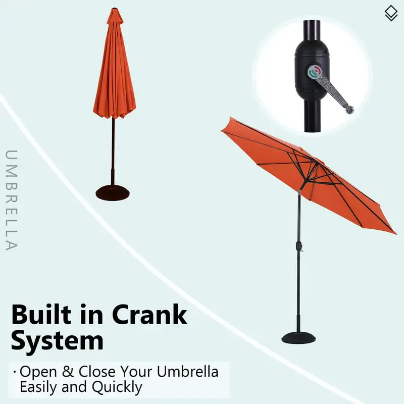 10-футовый зонт для патио с 8 прочными ребрами, уличные настольные зонты для рынка с кнопкой наклона / рукояткой, оранжевый