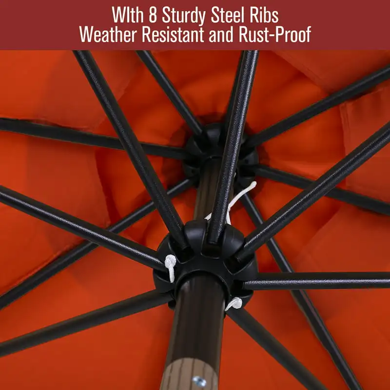 10-футовый зонт для патио с 8 прочными ребрами, уличные настольные зонты для рынка с кнопкой наклона / рукояткой, оранжевый