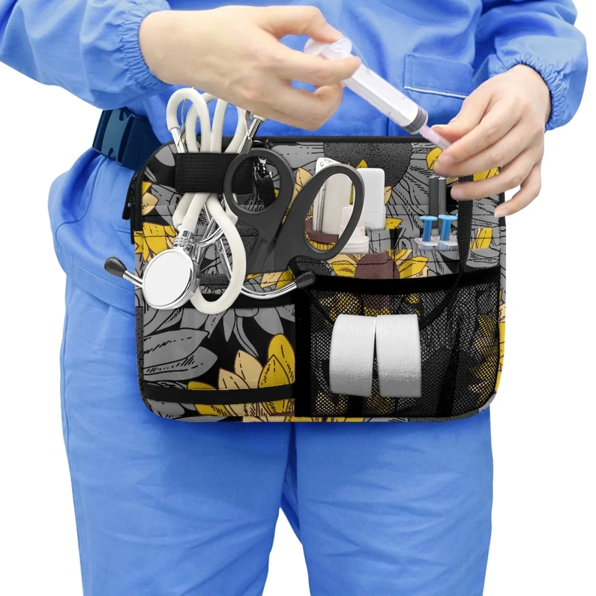 Практичная поясная сумка для медсестры, дизайн Подсолнуха, Регулируемый ремень для медсестер, Органайзер, Портативная сумка для медсестер с несколькими карманами, утилита 2023