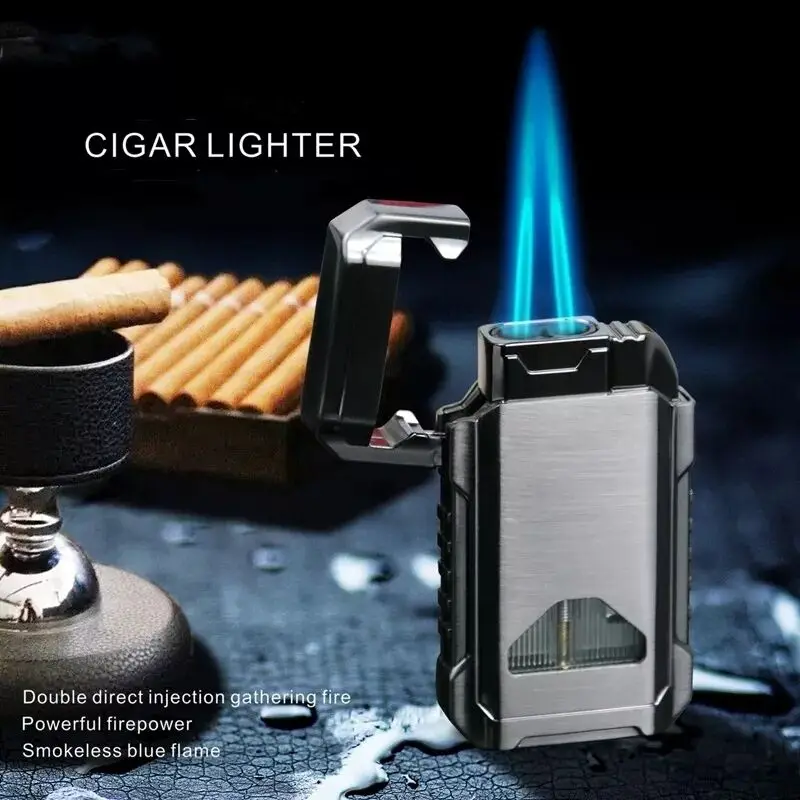 Новая металлическая прикуриватель для сигар с двойным турбонаддувом, Портативные Кухонные инструменты для улицы, мощный ветрозащитный Подарок для мужчин для курения