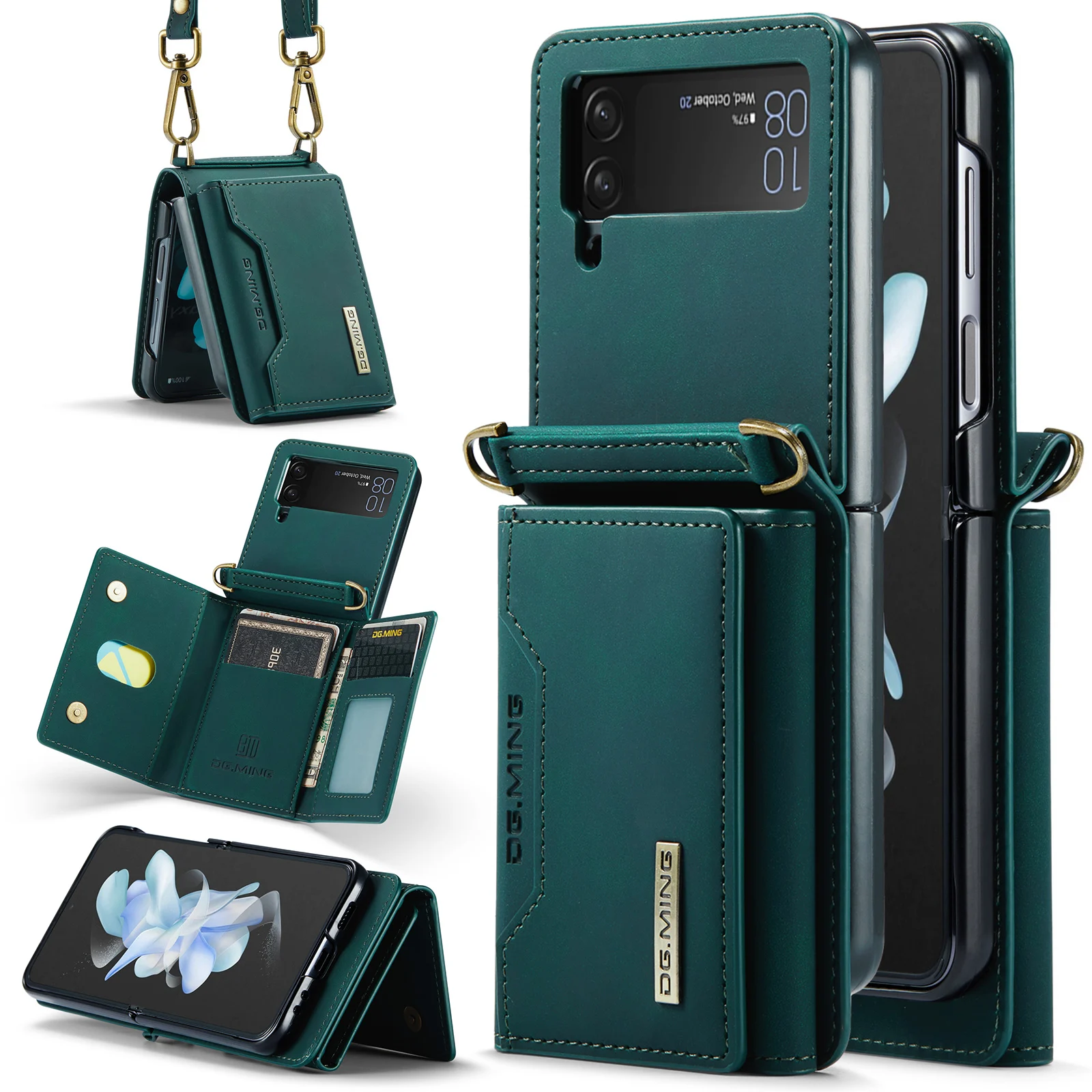 DG.MING Магнитный Съемный Кожаный Чехол-Бумажник для Samsung Galaxy Z Flip 4 3 ZFlip4 Винтажный Съемный Держатель Для Карт На Молнии