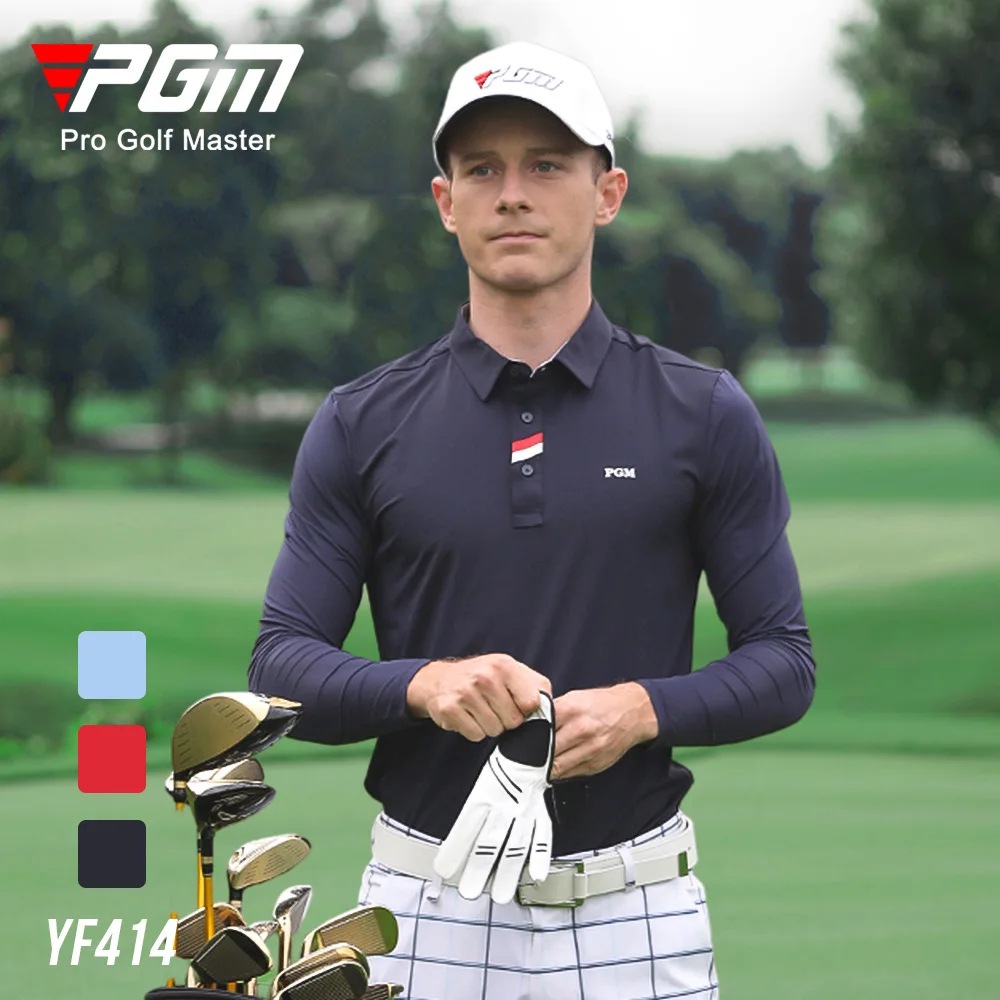 Мужская футболка для гольфа PGM с длинными рукавами, весенне-летняя рубашка поло, одежда для гольфа, мужская одежда из эластичной спортивной ткани YF414