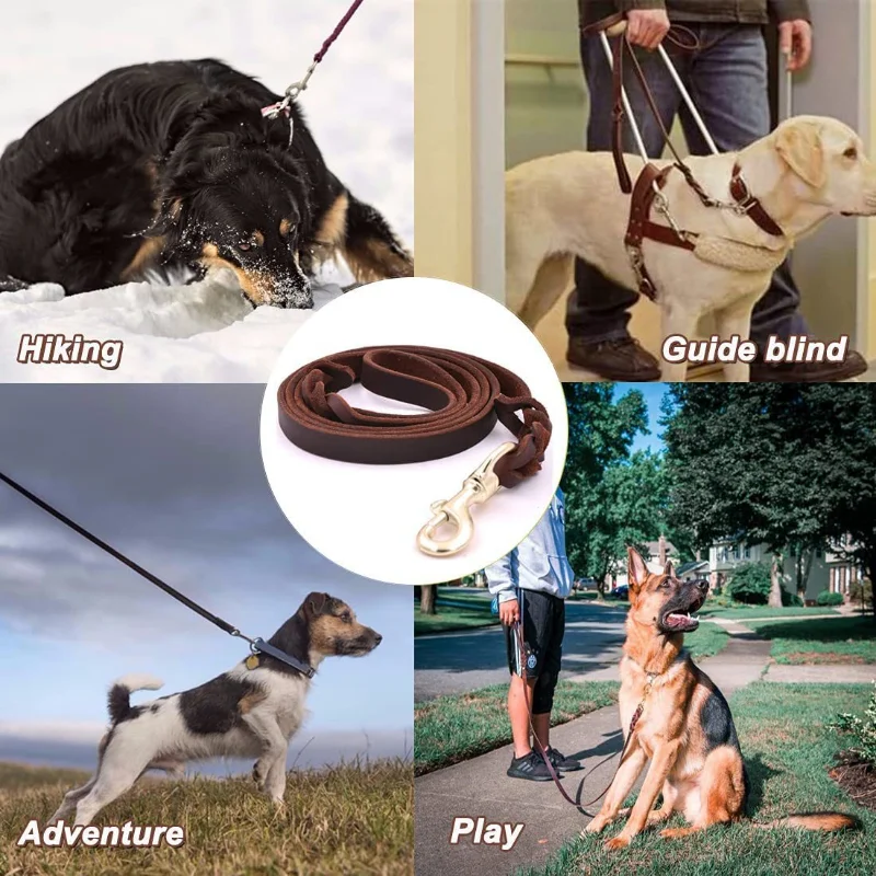 Поводок для собак, натуральная кожа, длинные поводки для собак, плетеные поводки для обучения выгулу домашних животных, Коричневые, черные цвета для домашних животных среднего размера.