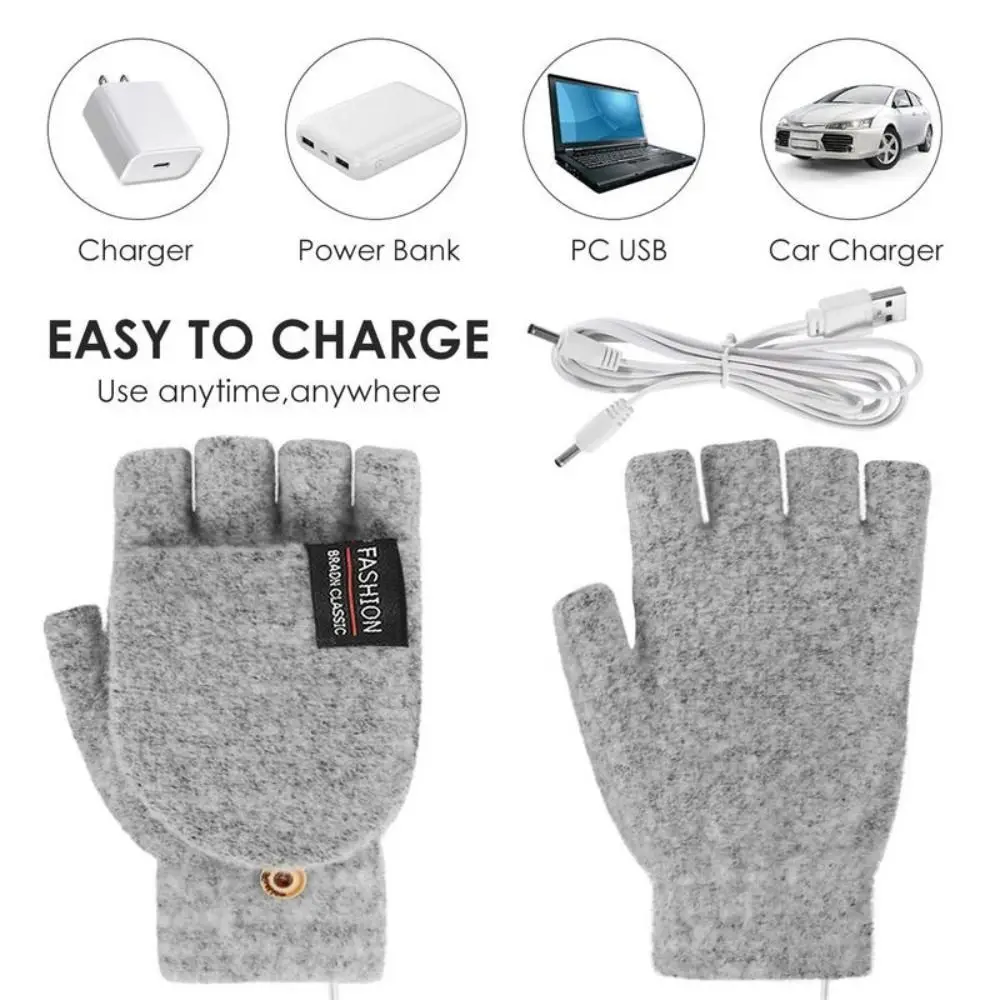 Перчатки с USB-подогревом, портативные вязаные электрические теплые варежки, зимние перчатки с подогревом, женские