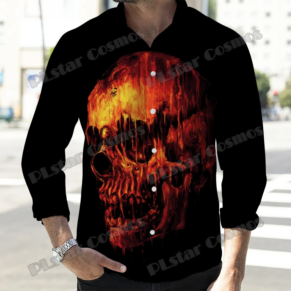 Осенняя новая мужская рубашка с отложным воротником и татуировкой черепа с 3D-принтом, модная мужская рубашка с длинным рукавом и пуговицами CXS45