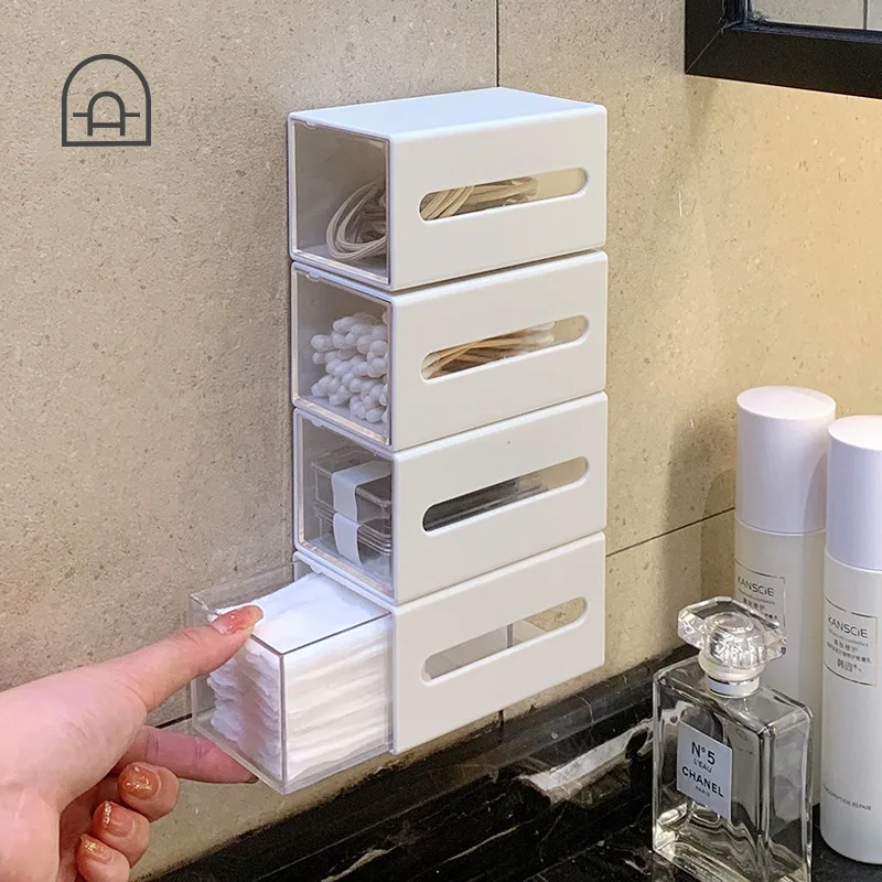 Настенный ящик для хранения ватных тампонов в ванной комнате, неперфорированный ящик для хранения в общежитии, веревка для головы, кольцо для волос, пластиковый контейнер