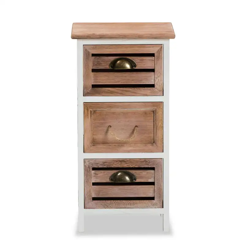 Современная двухцветная мебель Baxton Studio Palta из белого и коричневого дуба с отделкой из дерева с 3 выдвижными ящиками