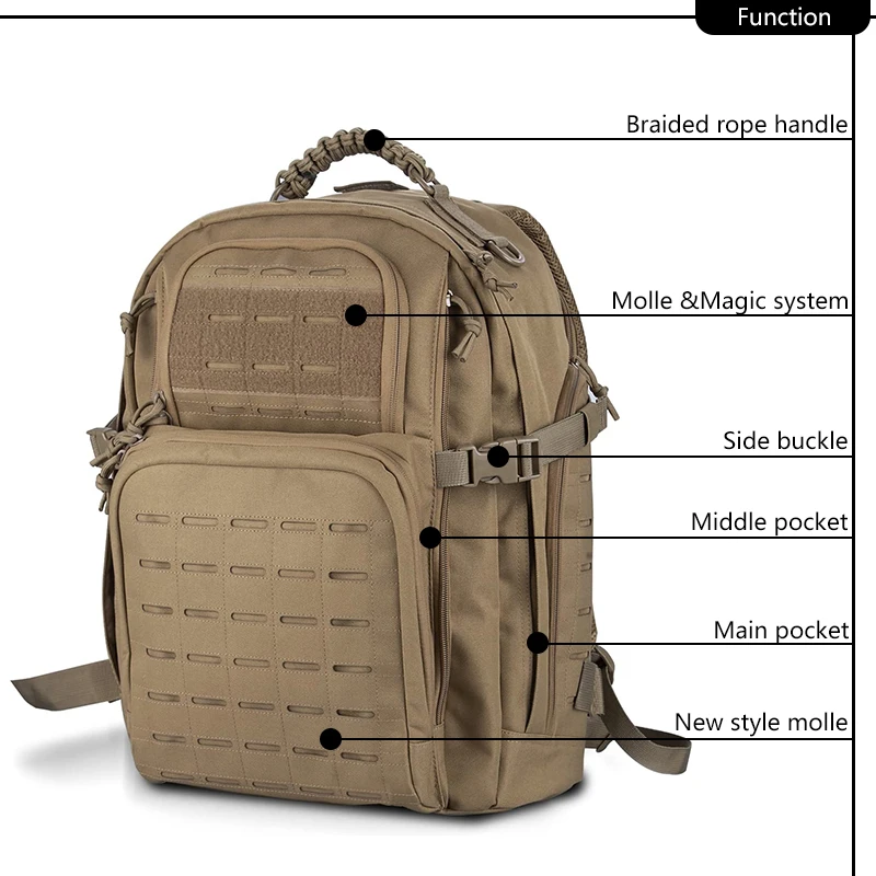 Мужской тактический рюкзак Molle System Army Military Assault Pack Outdoor для охотничьих принадлежностей 3P Чехол для ружья 45L цвета хаки для пеших прогулок