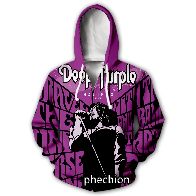 phechion Для Мужчин/Для женщин 3D Принт Deep Purple Группа Повседневное Толстовки На молнии Модные Для Мужчин Свободные Спортивные Толстовки На молнии J33