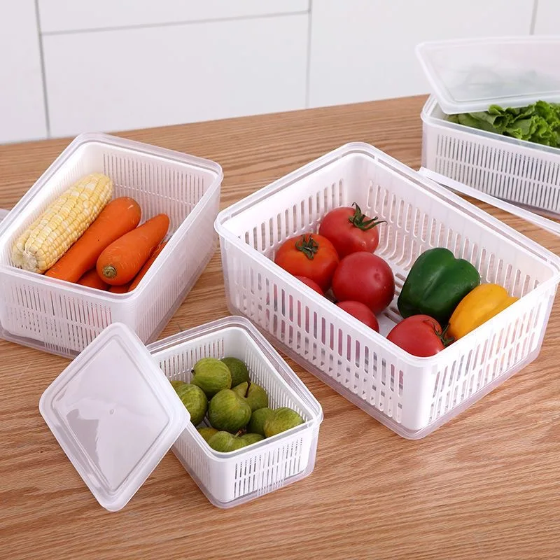 Органайзер для холодильника Ящик для хранения в холодильнике Коробки для свежих овощей и фруктов Сливная корзина Контейнеры для хранения в кладовой Кухонный органайзер