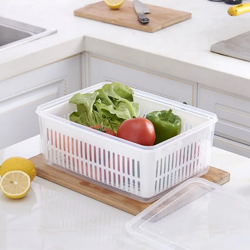 Органайзер для холодильника Ящик для хранения в холодильнике Коробки для свежих овощей и фруктов Сливная корзина Контейнеры для хранения в кладовой Кухонный органайзер