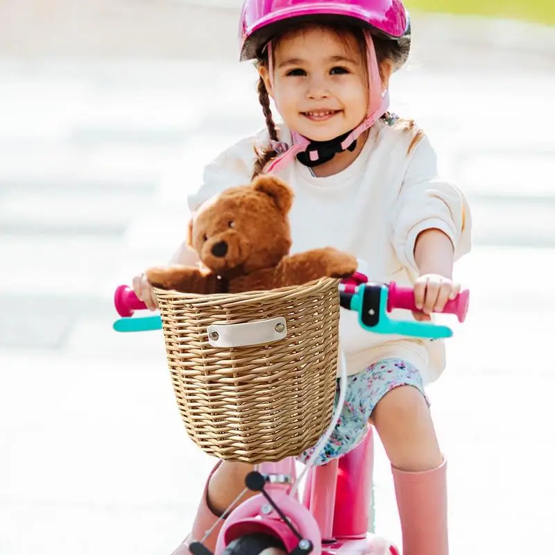 Детская Велосипедная Корзина Передняя Детская D-Образная Велосипедная Корзина Передний Руль Имитирует Плетеную Корзину Водонепроницаемые Маленькие Велосипедные Корзины