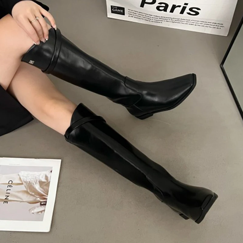 Женская обувь, женские сапоги до колена с острым носком 2023, модная обувь без застежки, уличные женские ботильоны в современном западном стиле с длинными рукавами