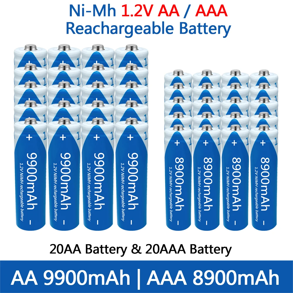 2023 Новый 100% Перезаряжаемый NI-MH аккумулятор AA 1.2V 9900 мАч/1.2 V AAA 8900 мАч, фонарик, игрушечные часы NI-MH аккумулятор + бесплатная доставка