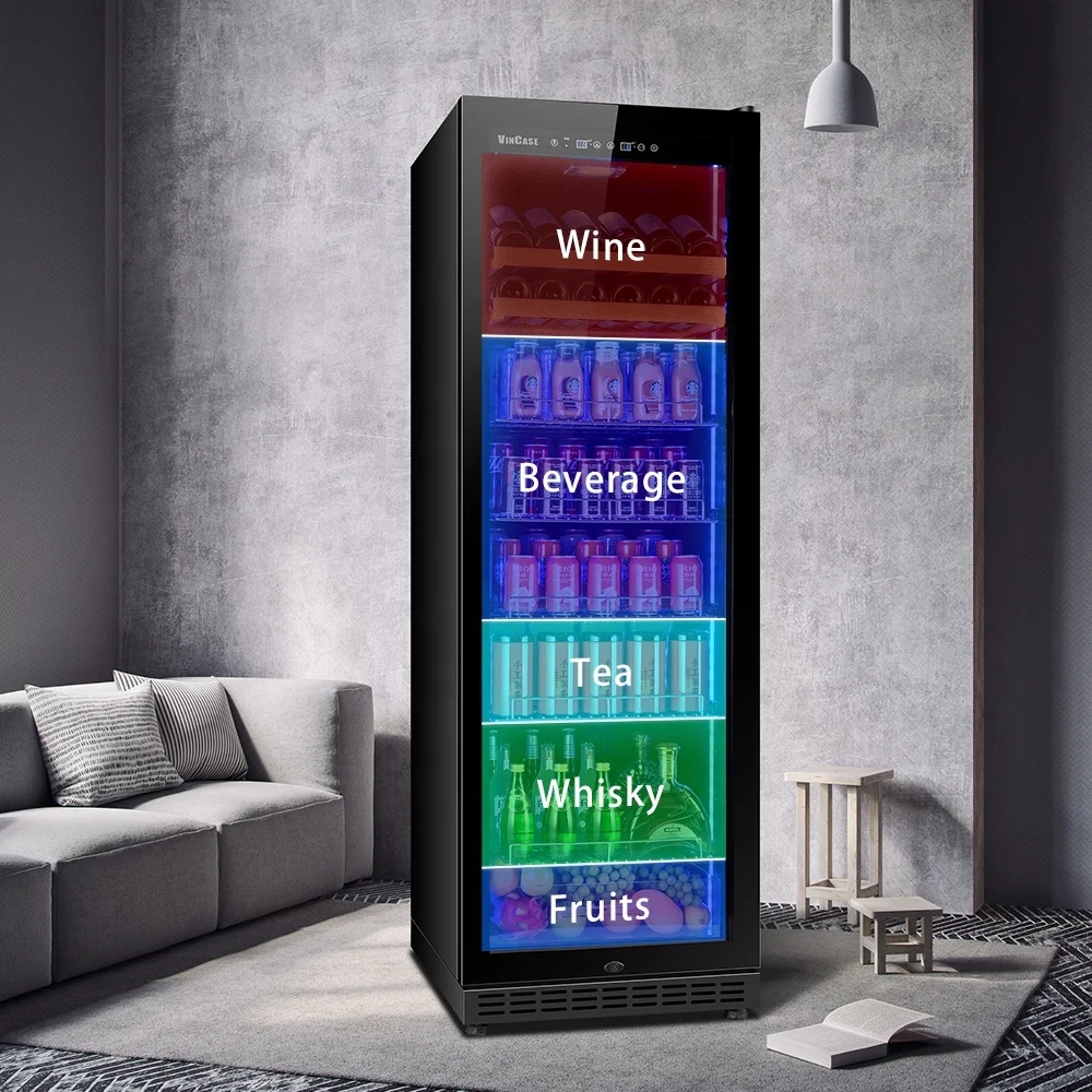 Компрессорный холодильник для охлаждения вина и напитков Со стеклянной дверью из нержавеющей стали, Многофункциональный холодильник