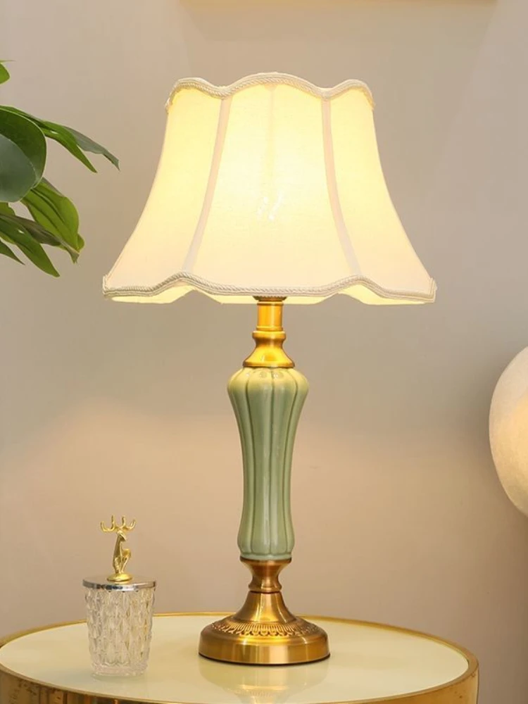 Настольные лампы из американской керамики Украшение гостиной Тканевый Абажур Внутреннее Освещение Домашний декор Креативная Прикроватная лампа для спальни
