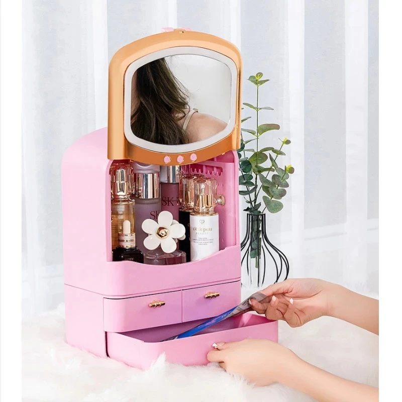 Переносная Маленькая Коробка-органайзер для ювелирных изделий с зеркалом для макияжа, Серьги, кольцо, ожерелье, Коробка для хранения косметики