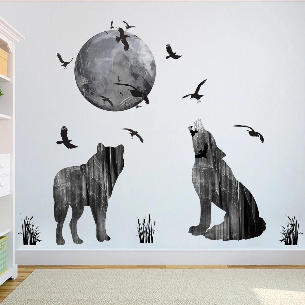 Креативные и персонализированные наклейки с силуэтом волка на стену, спальня с ужасным лесным волком, украшение гостиной, настенные наклейки