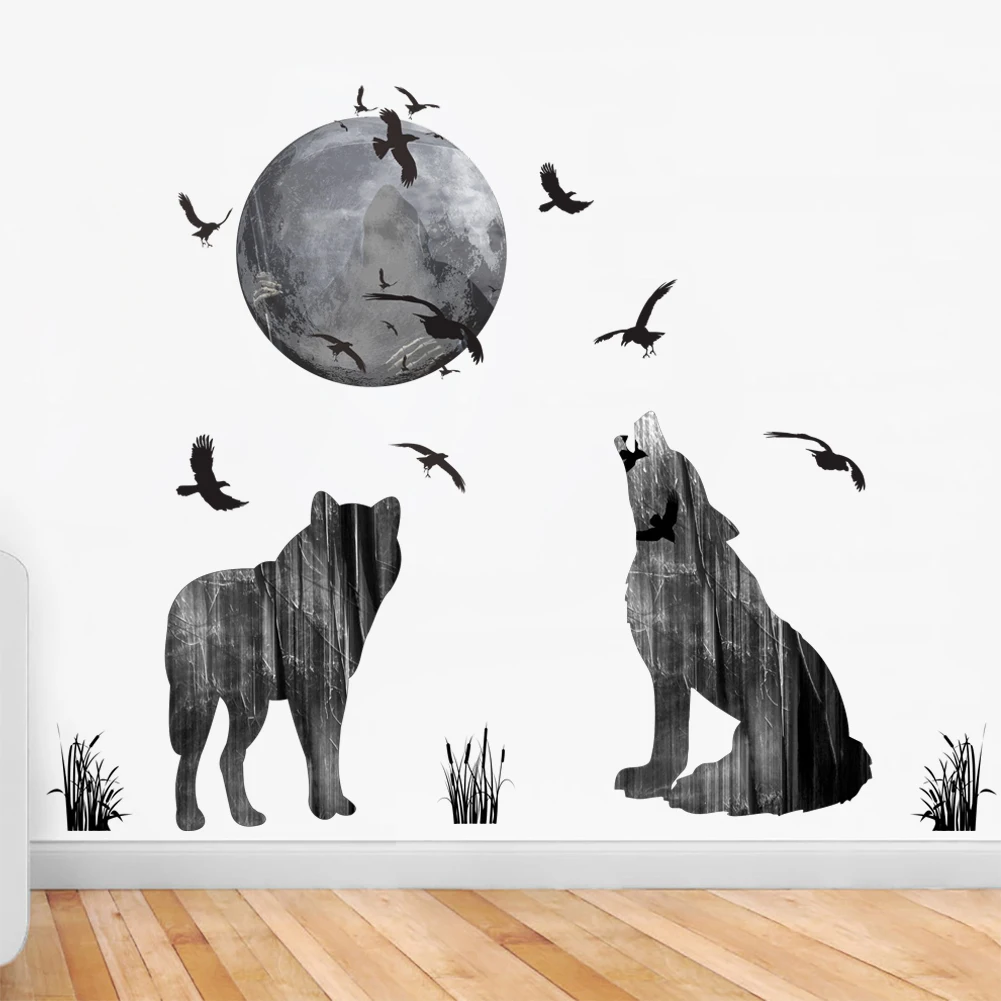Креативные и персонализированные наклейки с силуэтом волка на стену, спальня с ужасным лесным волком, украшение гостиной, настенные наклейки