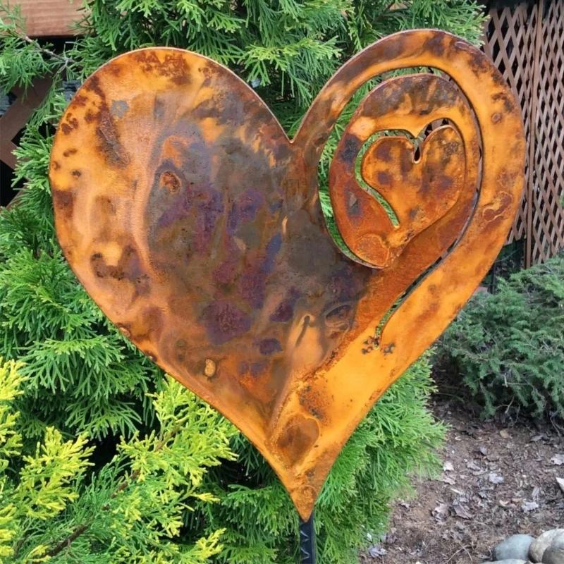 Винтажное украшение в виде сердца из ржавого металла LoveStake, используемое для задних дворов