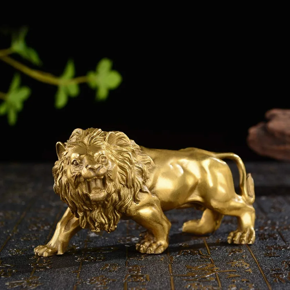 100% Латунная Скульптура Льва, Медные поделки, украшение из статуи Льва, Коллекция украшений для домашнего офиса, Деловой подарок