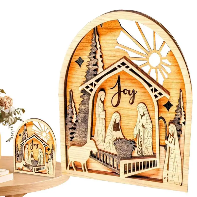 Рождественские вертепы для помещений, Резные деревянные Рождественские украшения, настенные рисунки для рождественского декора для дома, подарки