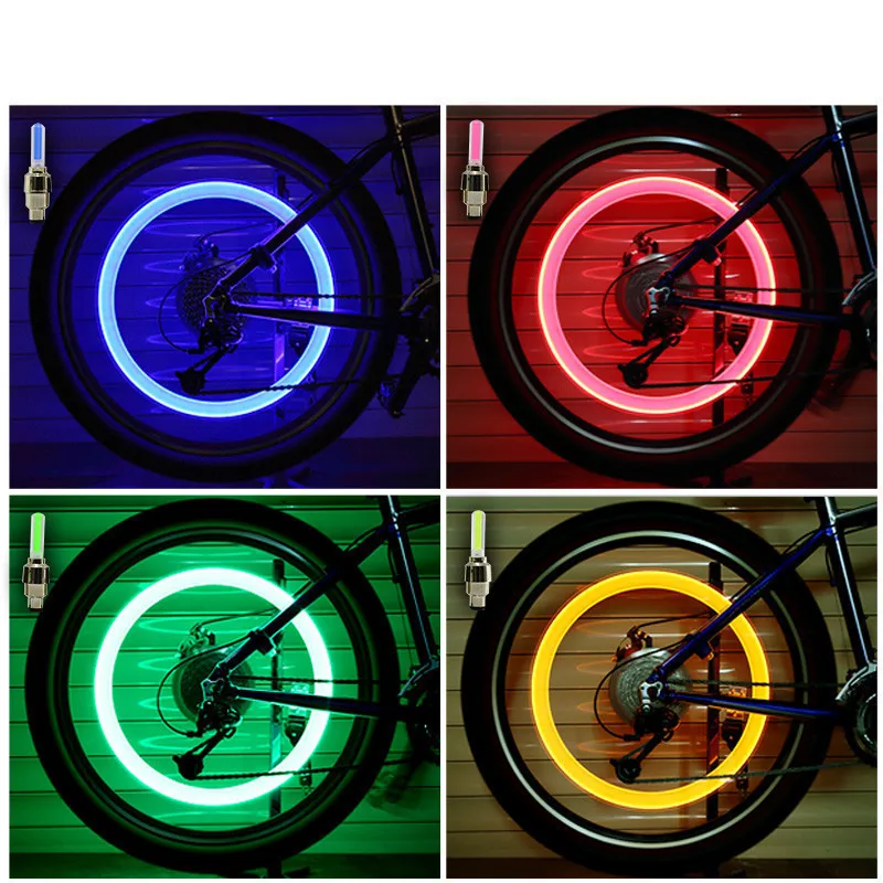 2ШТ Велосипедных фонарей, Датчик движения, светодиодные фонари с батарейками для шин для шоссейных горных велосипедов, клапан для шин, Аксессуары для велосипедов