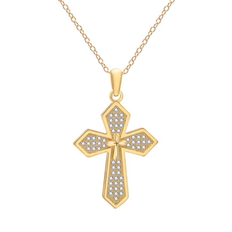 2023 Европейский и американский дизайн одежды цепочка с двойным крестом из стерлингового серебра s925 простой и изысканный блестящий циркон золото
