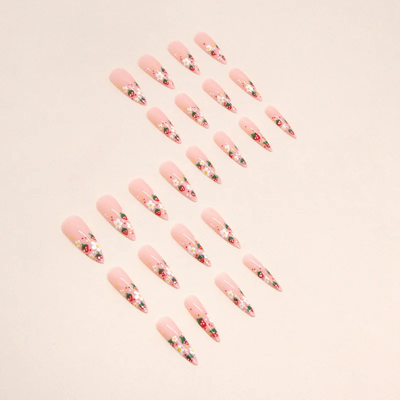 3D аксессуары для накладных ногтей длинные французские заостренные кончики цветы клубники для летнего сезона искусственные накладки для накладных ногтей