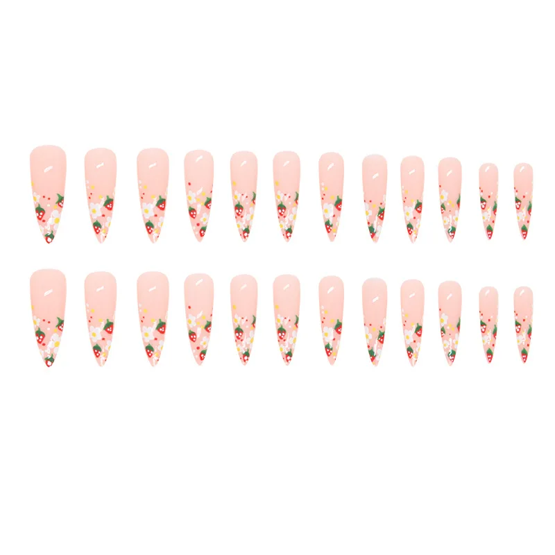 3D аксессуары для накладных ногтей длинные французские заостренные кончики цветы клубники для летнего сезона искусственные накладки для накладных ногтей