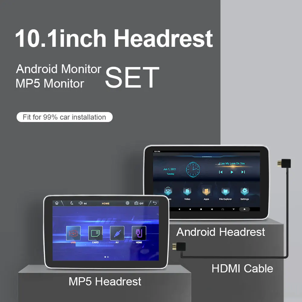 10-дюймовый Android 11 2 + 32G Дисплей Подголовника автомобиля + MP5 Монитор подголовника Видео AV 1024 * 600 Ультратонкий ЖК-дисплей Поддержка Входа HDMI