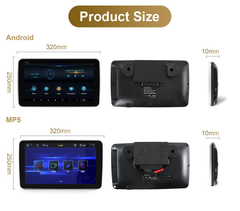 10-дюймовый Android 11 2 + 32G Дисплей Подголовника автомобиля + MP5 Монитор подголовника Видео AV 1024 * 600 Ультратонкий ЖК-дисплей Поддержка Входа HDMI