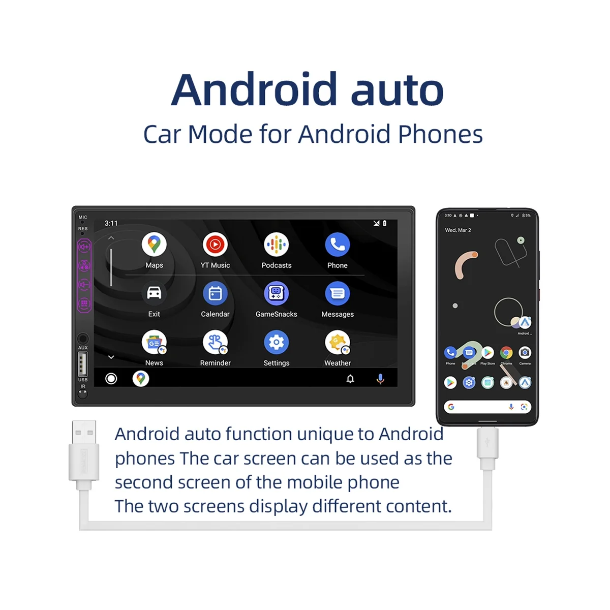 7-дюймовый Автомобильный Стерео HD Сенсорный экран с Двойным DIN, Carplay Android Auto, Резервная Камера 12LED, Зеркальная Связь, USB/AUX, FM-Автомагнитола