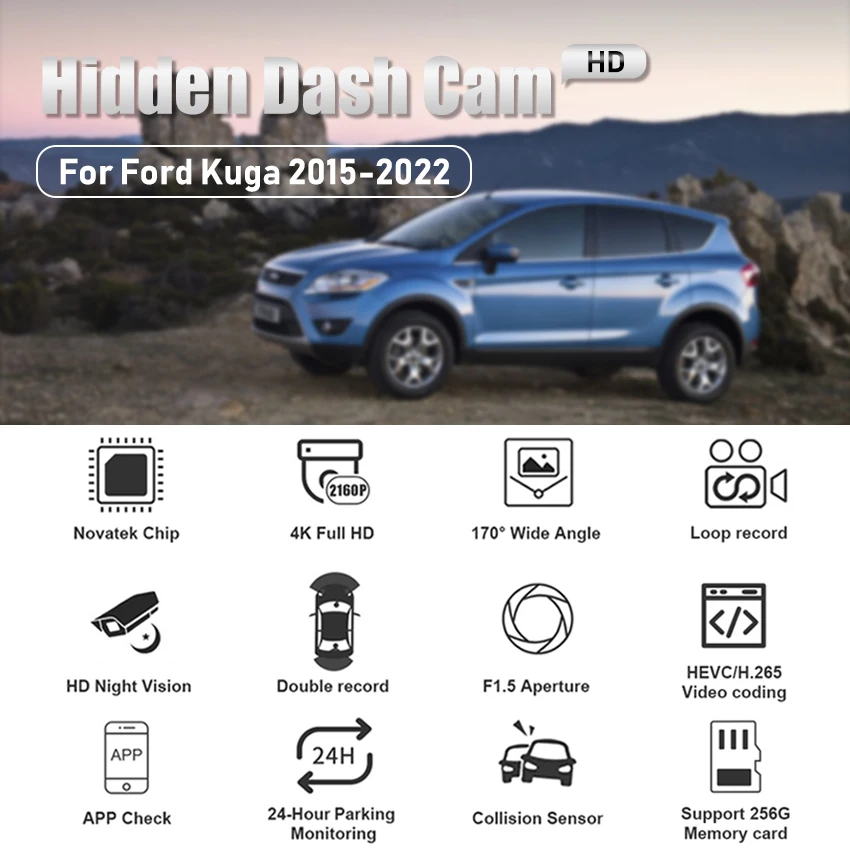 Автомобильный Видеорегистратор 4K Dash Cam Автомобильная Камера Вождения Видеомагнитофон WiFi Ночного Видения 24-часовая запись парковки Для Ford Kuga General Модели 2015-2022