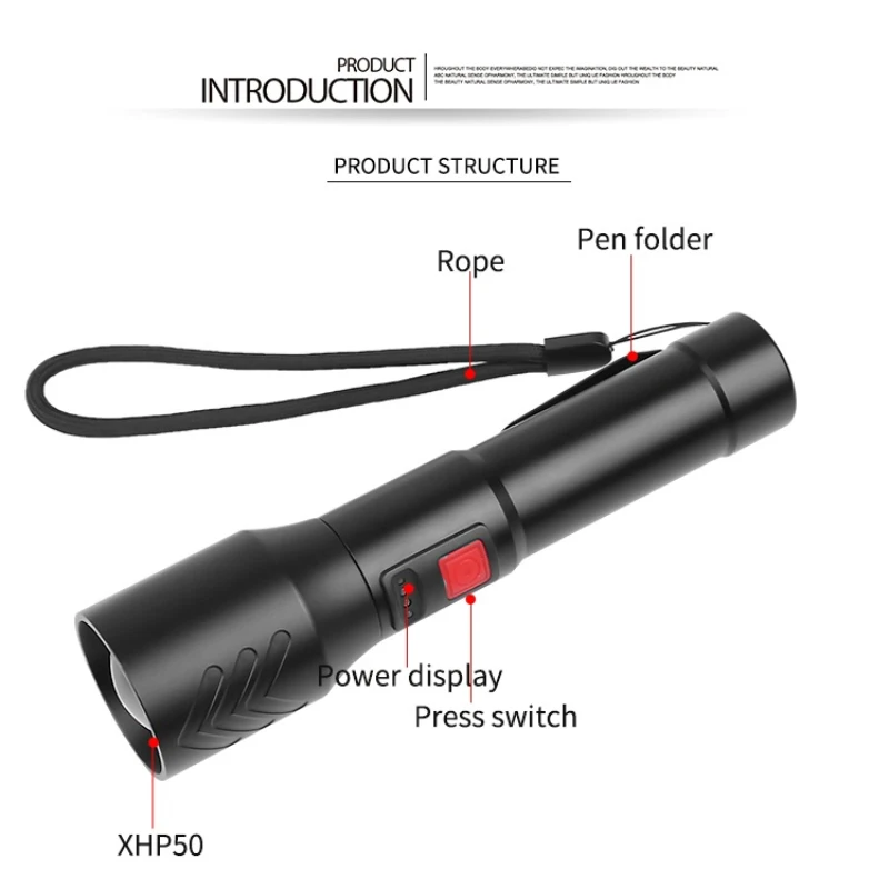 Мощный светодиодный фонарик XHP70 TorchWith Pen Clip USB Зарядка Масштабируемый Водонепроницаемый Тактический фонарь Наружное Освещение для кемпинга
