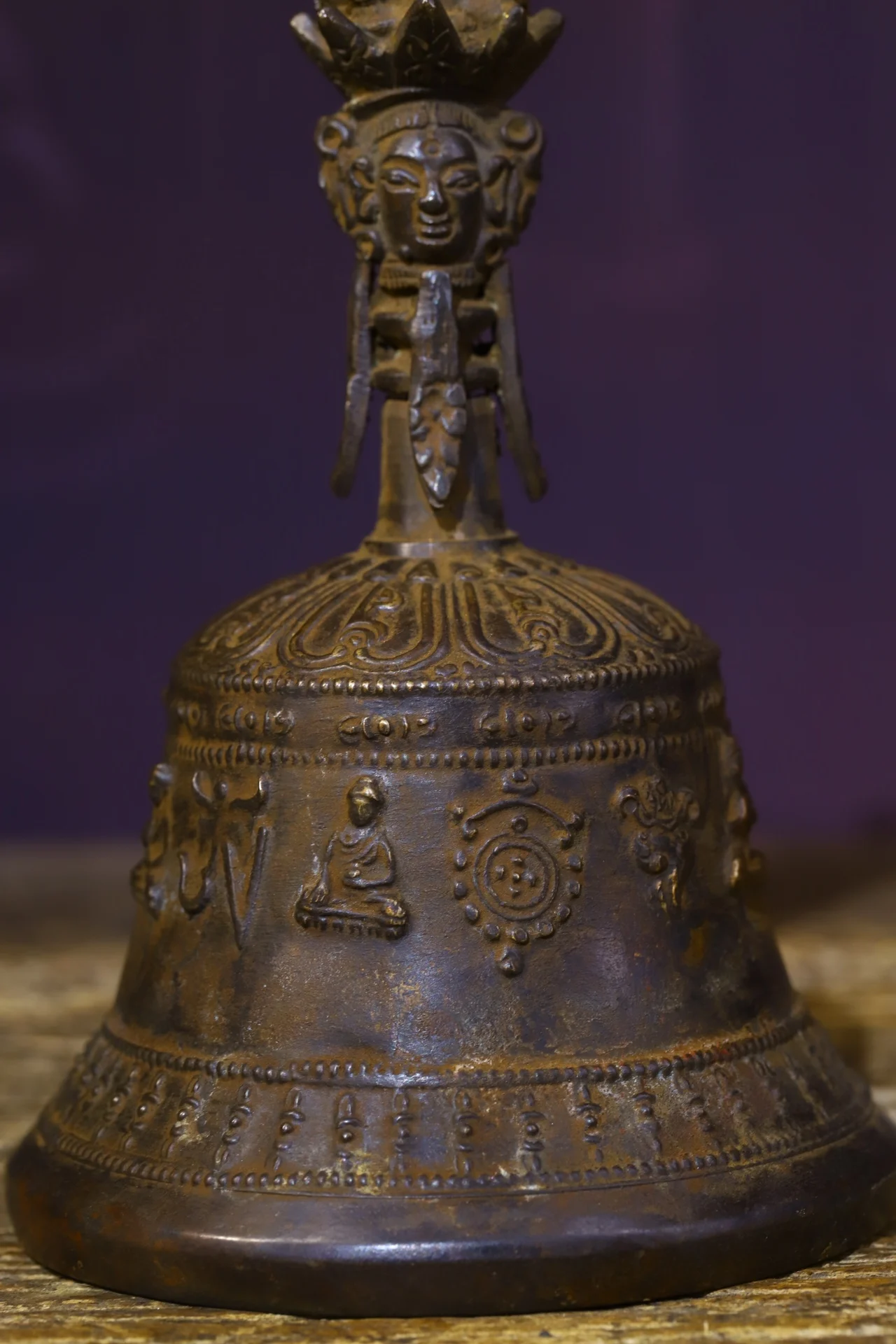 Коллекция Тибетского храма 7 дюймов, Старинный бронзовый колокольчик-погремушка, Трехсторонний Колокольчик Махакалы, Восемь сокровищ, Городской дом, Изгнание нечистой силы