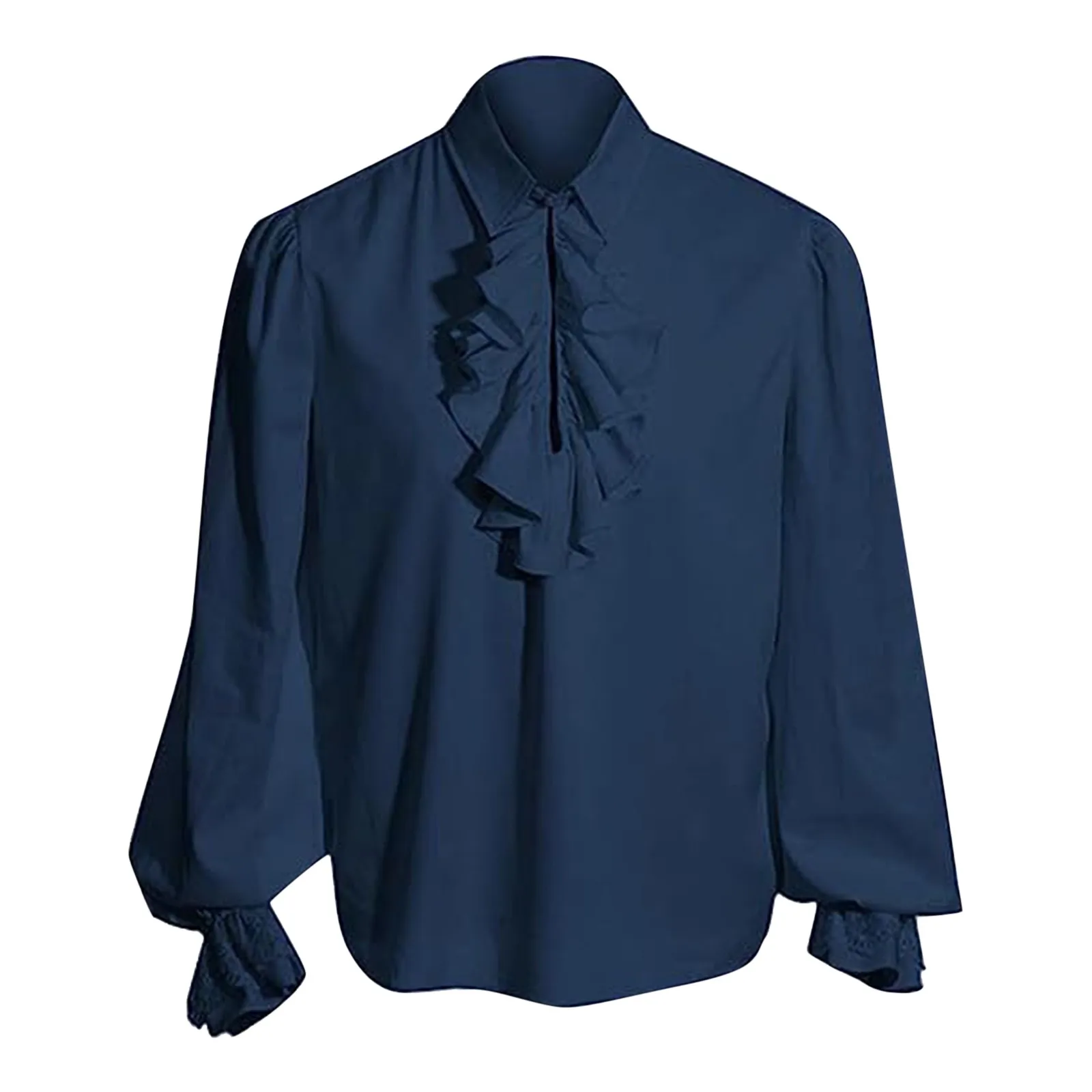 Мужская готическая винтажная рубашка с отложным воротником, блузка с рукавами-фонариками, топы, однотонная корсажная одежда, ретро-народные наряды для мужчин