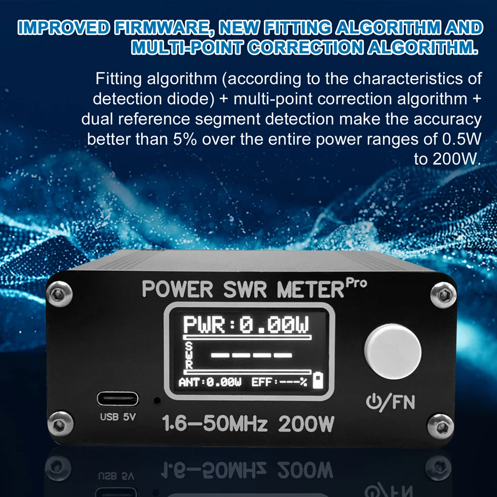 Частота 1,6-50 МГц, Измеритель КСВ мощностью 0,5 Вт-200 Вт, Тестер Стоячих волн с OLED-дисплеем с диагональю 1,29 дюйма, Перезаряжаемые Источники питания USB Type-C