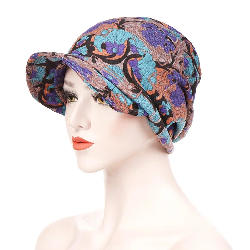 1 шт., женская хлопковая шапочка с цветочным рисунком, кепка-бини, теплые хлопковые головные уборы двойного назначения