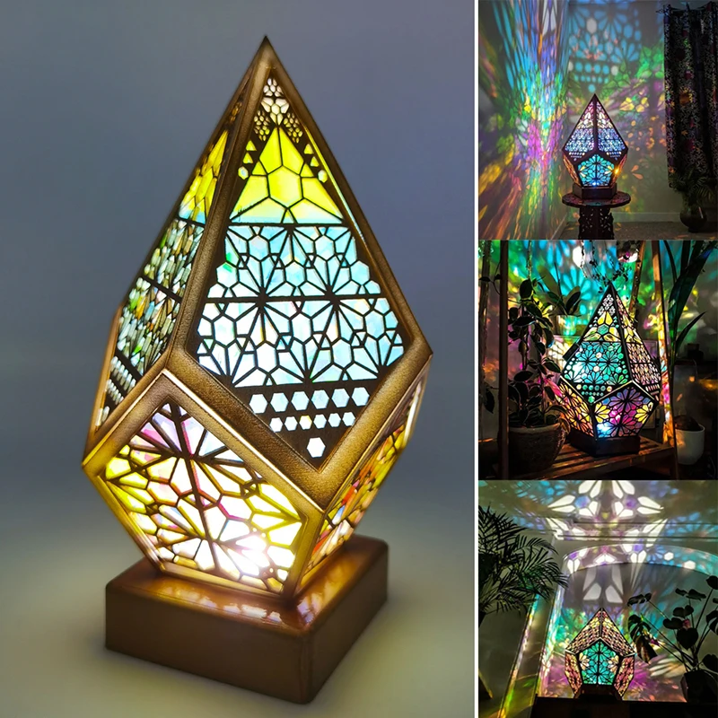 Торшер, Красочная 3D проекционная лампа, прикроватная лампа для гостиной, Деревянный богемный светильник, внутреннее освещение, Декоративные художественные поделки