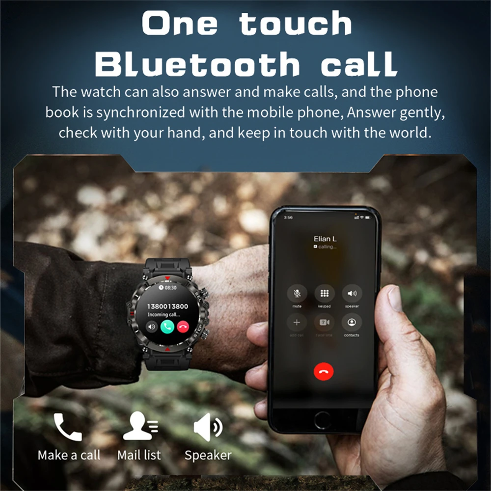 GFORDT Bluetooth Call, умные часы для мужчин, 1,39-дюймовый HD-экран, Водонепроницаемый монитор здоровья, 100 + Спортивный режим, Уличные умные часы для мужчин и женщин